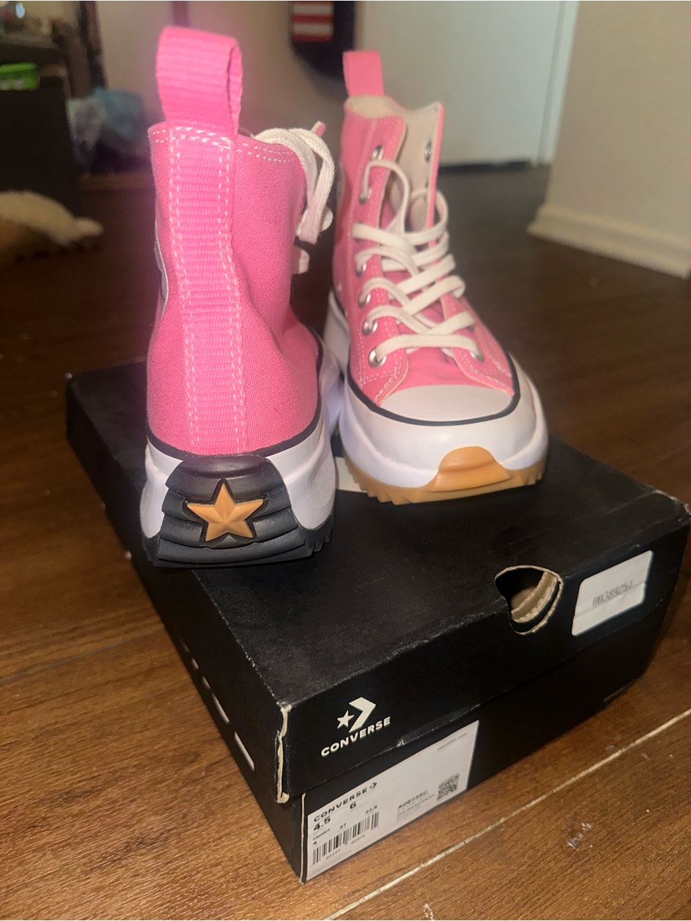 Converse High Top Platform Sneakers in Pink and White - Picture 3 of 3